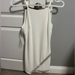 White Mini Rhinestone Detail Dress